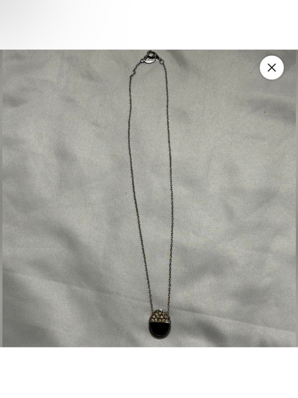 Vintage Givenchy Black Enamel Pendant Necklace with Clear Crystal Accents - Picture 2 of 2